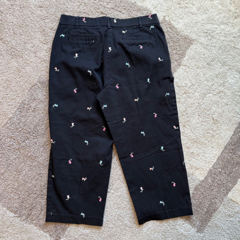 Briggs New York Womens Black Floral Embroidered Crop Chino Pants Size 8 221FCG - Picture 5 of 7